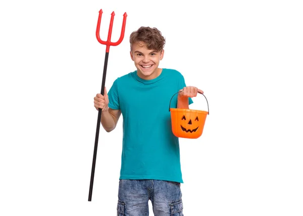 Tini fiú ünnepli Halloween — Stock Fotó