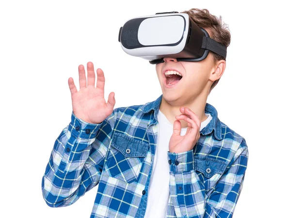 Teen boy in VR glasses — Stock Photo, Image