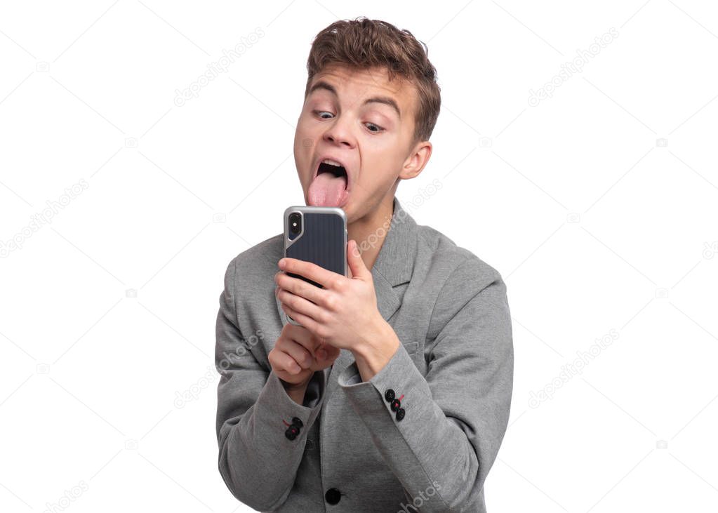 Teen boy with phone