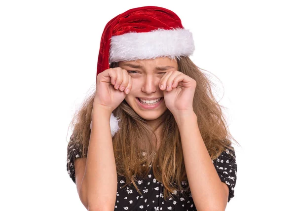 Vánoční dívka v santa klobouk — Stock fotografie