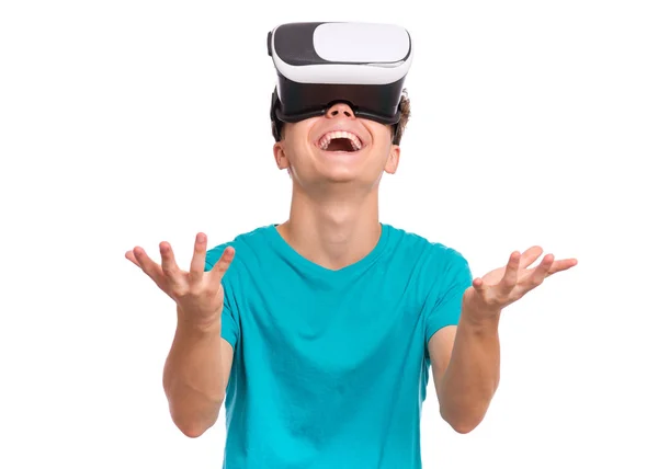 Teen boy in VR glasses — Stock Photo, Image