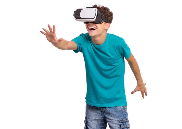 Teen boy in VR glasses — Stock Photo, Image