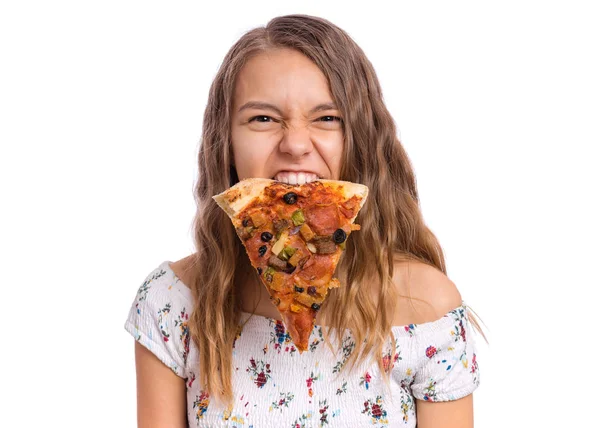 Teenager Mädchen mit Pizza — Stockfoto