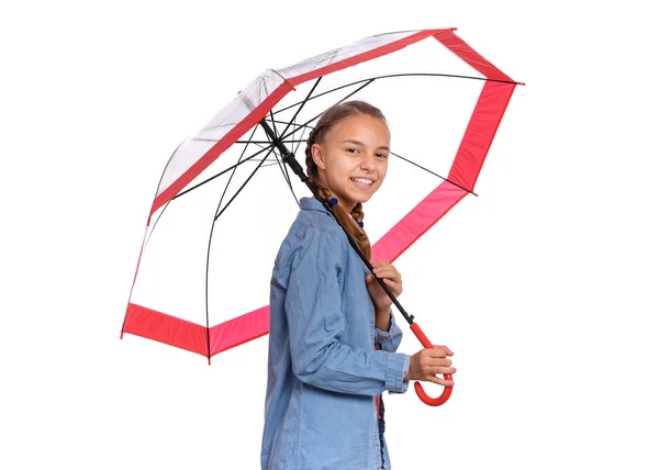 Tini lány esernyő fehér — Stock Fotó