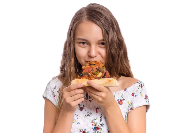 Menina adolescente com pizza — Fotografia de Stock