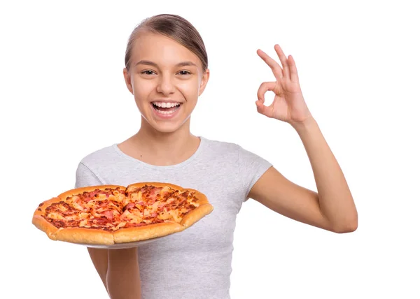 Teen girl with pizza — Stock Photo, Image