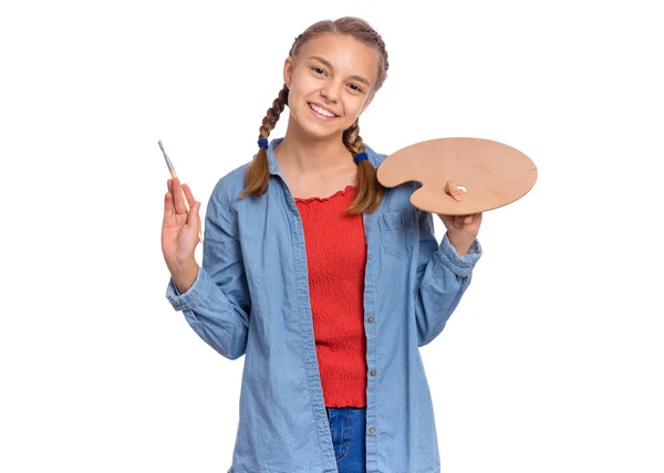 Teen girl with art palette — Stock Photo, Image