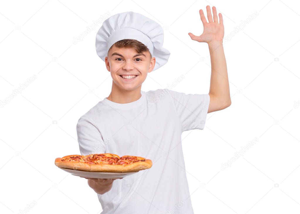 Teen boy in chef hat