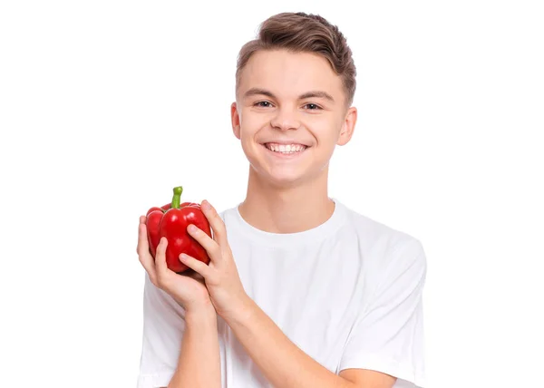 Adolescente chico con verduras — Foto de Stock