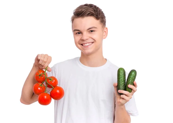 Dospívající chlapec se zeleninou — Stock fotografie