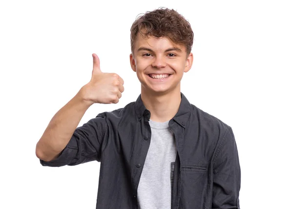 Teenager Junge in schwarzem Hemd auf weißem Hintergrund — Stockfoto