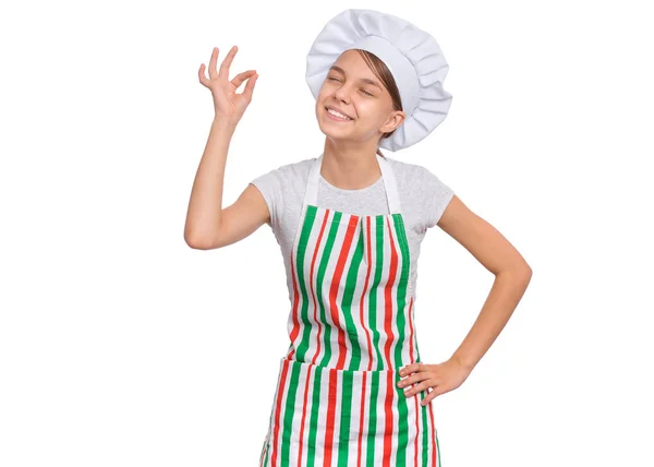 Ragazza adolescente in cappello da chef — Foto Stock