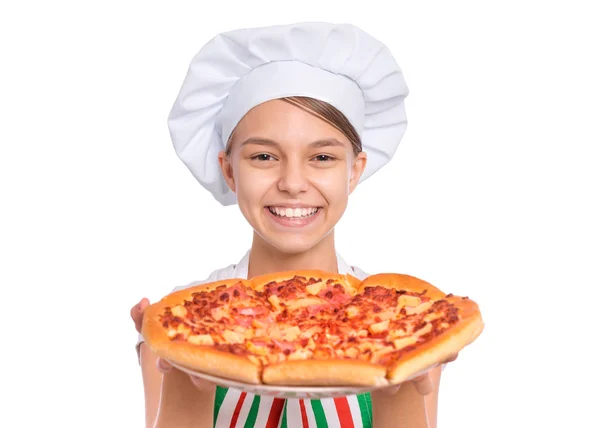 Menina adolescente em chapéu de chef — Fotografia de Stock