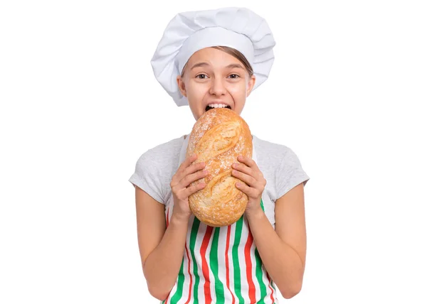Девушка-подросток в шляпе шеф-повара — стоковое фото
