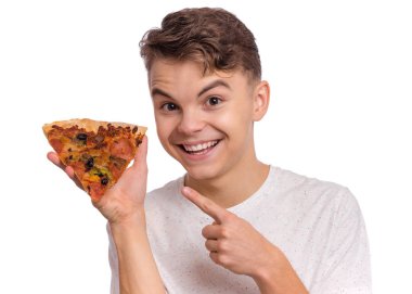 Pizza ile genç çocuk