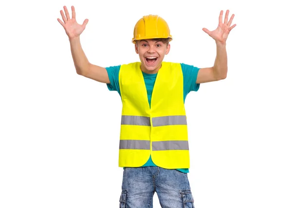 黄色安全帽的青少年男孩 — 图库照片