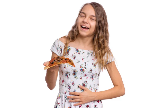 Teenager Mädchen mit Pizza — Stockfoto