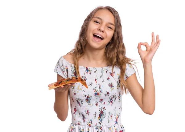 Menina adolescente com pizza — Fotografia de Stock