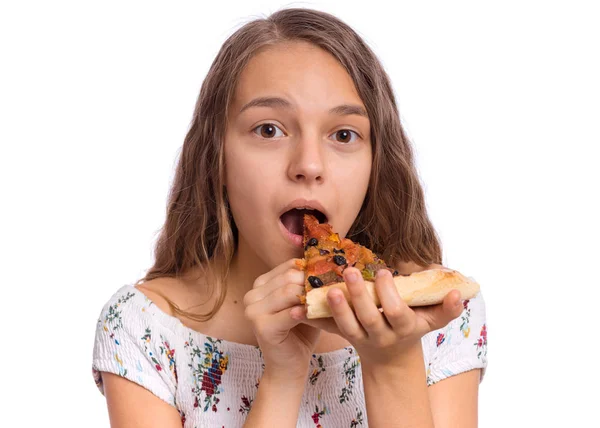 Teen flicka med pizza — Stockfoto