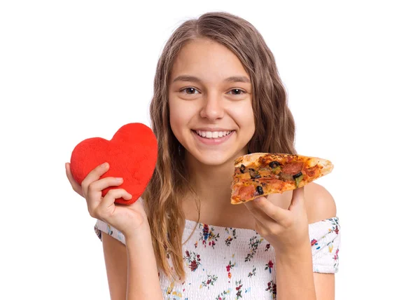 Teenager Mädchen mit Pizza — Stockfoto