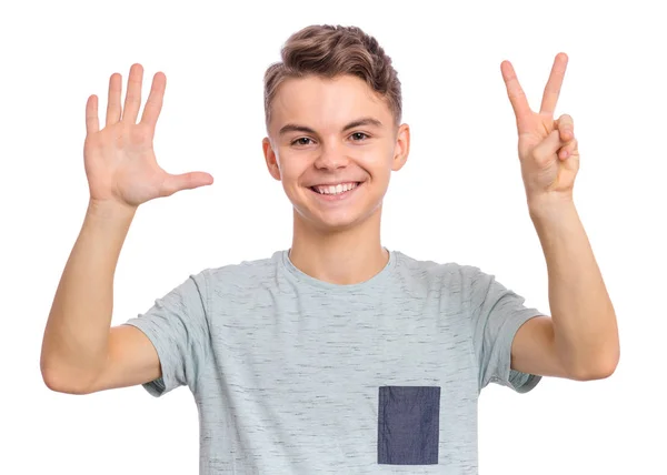 Portrait de adolescent garçon sur blanc — Photo