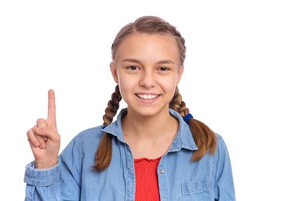 Portret van tiener meisje op wit — Stockfoto