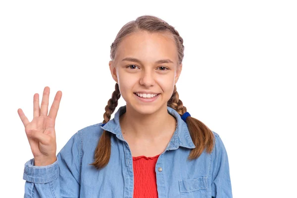 Portret van tiener meisje op wit — Stockfoto