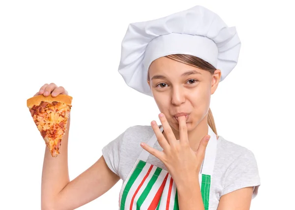 Ragazza adolescente in cappello da chef — Foto Stock