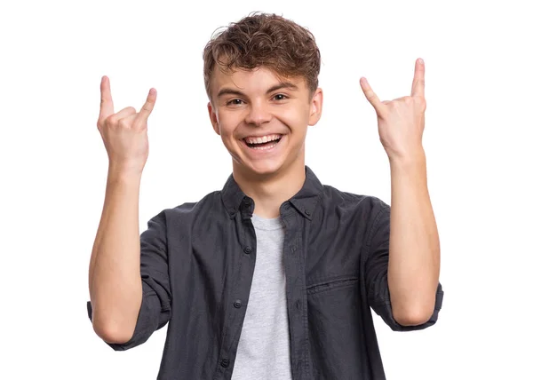 Teenager Junge in schwarzem Hemd auf weißem Hintergrund — Stockfoto