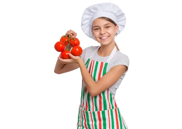 Ragazza chef su bianco — Foto Stock