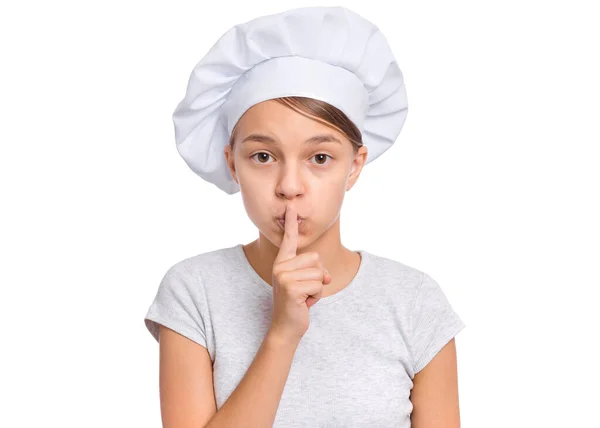 Ragazza chef su bianco — Foto Stock