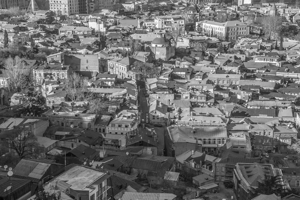 Aerial view in high contrast black and white of Tbilisi, Georgia