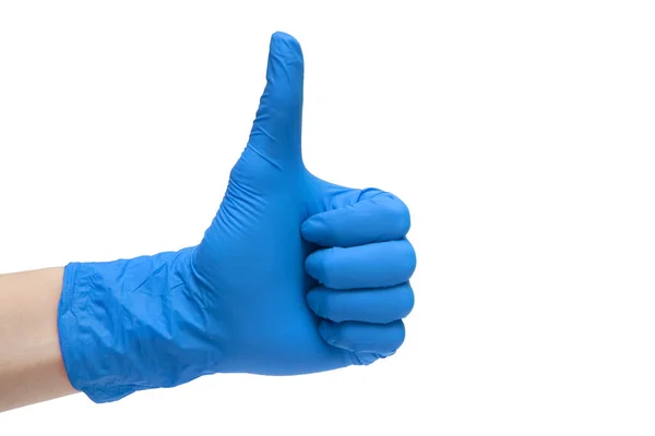 Als Teken Pictogram Van Blauwe Medische Handschoenen Gemaakt Vinger Van — Stockfoto