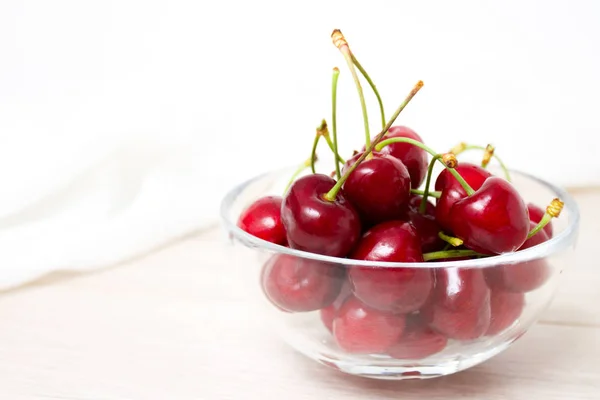 Healthy Eating Food Concept Cherries Glass Dish Cherry Wood White Royalty Free Stock Photos