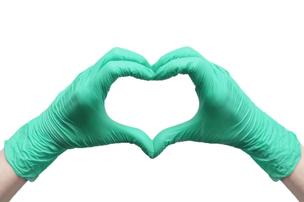 Heart Made Green Medical Gloves Healthy Lifestyle Benefits Vitamins Vaccination — Stock Photo, Image
