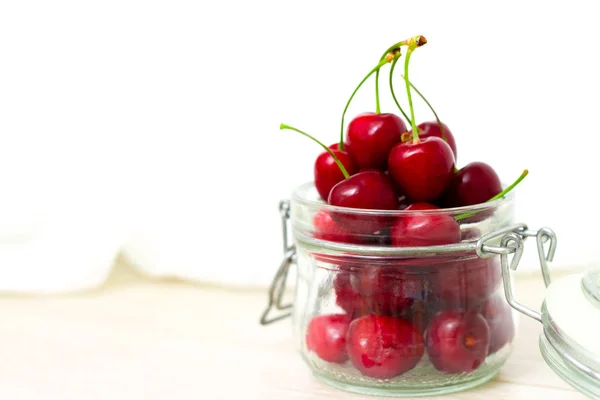 Sweet Eating Dessert Food Concept Fresh Cherries Jar Homemade Preserved — Stock Photo, Image