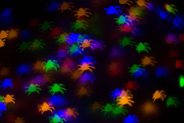 Lumières Multicolores Bokeh Déconcentrées Forme Araignées Pour Fond Halloween Vacances — Photo