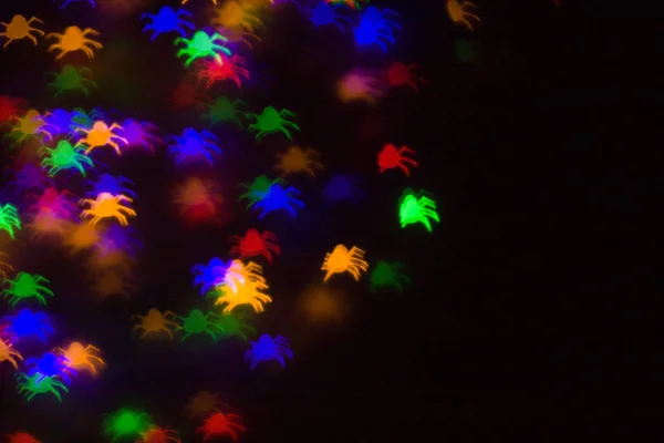 Lumières Multicolores Bokeh Déconcentrées Forme Araignées Pour Fond Halloween Vacances — Photo