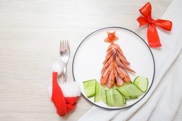 Arbre Noël Comestible Drôle Fabriqué Partir Saucisses Grillées Frites Idée — Photo