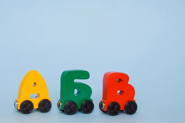 Russian Wooden Letters Train Alphabet Locomotive Bright Colors Red Yellow — Stock Photo, Image