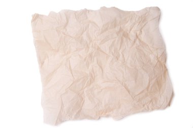 Beyaz boşaltmak için metin şablonu gıda arka plan olarak ile izole buruşuk kağıt levha. Üstten Görünüm. düz lay.