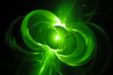 Green glowing spinning neutron star, computer generated abstract background, 3D rendering clipart