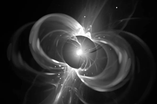 Glowing spinning neutron star black and white effect, computer generated abstract background, 3D rendering