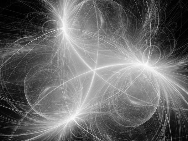Simetrik Neon Yörüngeleri Alanı Siyah Beyaz Parlak Yeni Teknoloji Bilgisayar — Stok fotoğraf