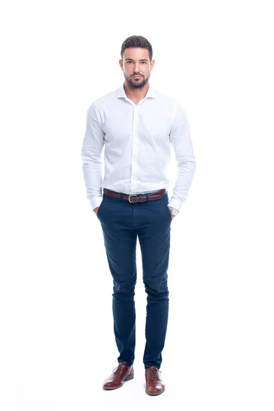 Young Caucasian Man Casual Outfit Isolated White — Stock Photo, Image