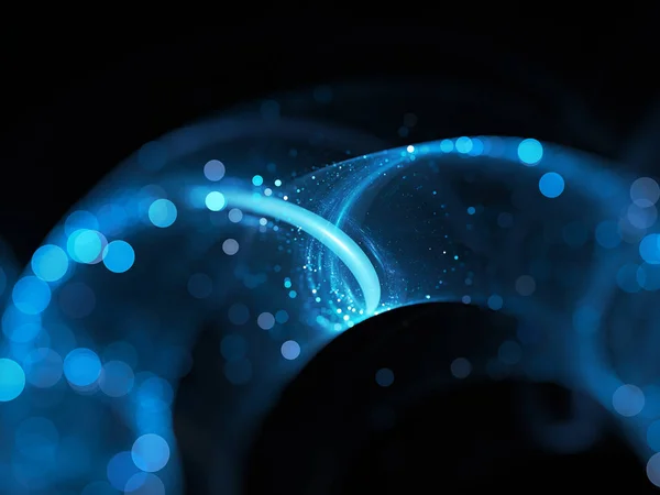 Блакитні Світяться Нові Технологічні Петлі Просторі Глибина Різкості Комп Ютер — стокове фото