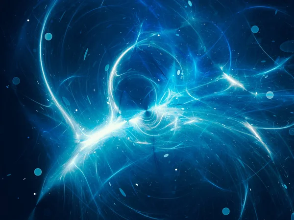 蓝色发光等离子体力场与粒子在空间 计算机生成抽象的背景 — 图库照片