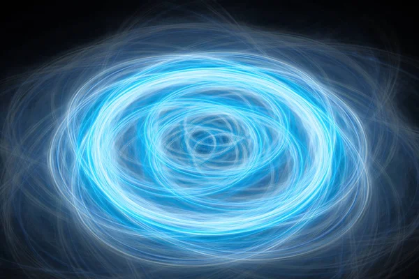Blau leuchtendes konzentrisches kreisförmiges Portal im Raum — Stockfoto