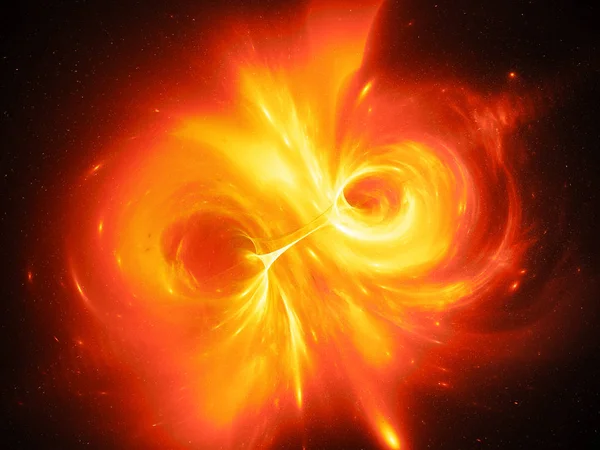 Fiery glowing correlated worlds with wormhole — Stock Photo, Image