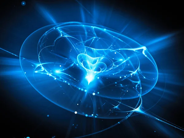 Blue glowing energy source in deep space abstract background — Stock Photo, Image